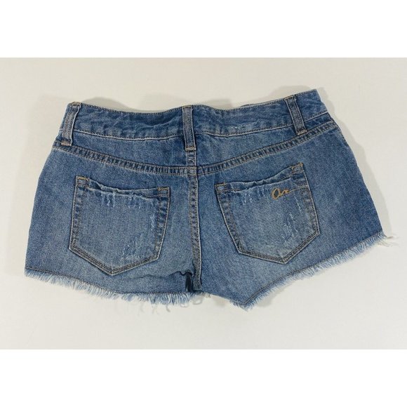 American Rag Womens Jean Shorts Sz 1 Denim Booty Raw Hem Distressed Crochet - Picture 2 of 8